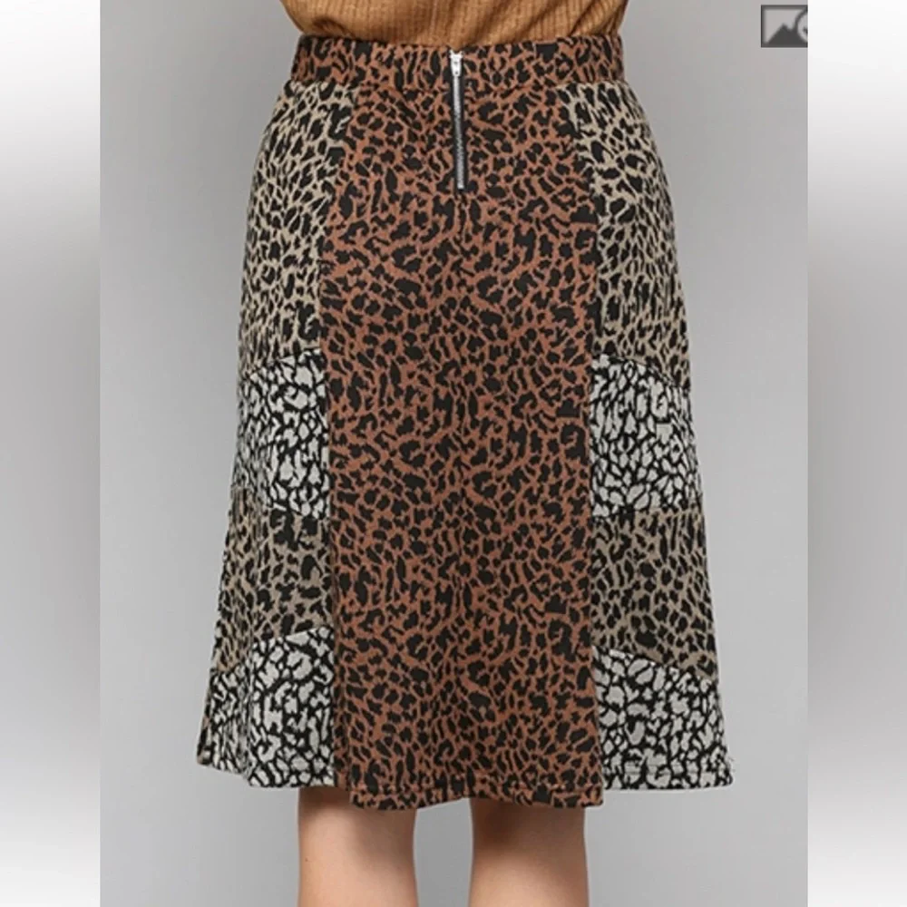A Girl Thing Leopard Print A-Line Skirt - Picture 2 of 4